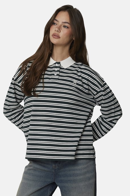 Green Striped Monogram Long Sleeve Polo - Image 1