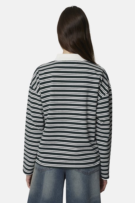 Green Striped Monogram Long Sleeve Polo - Image 2