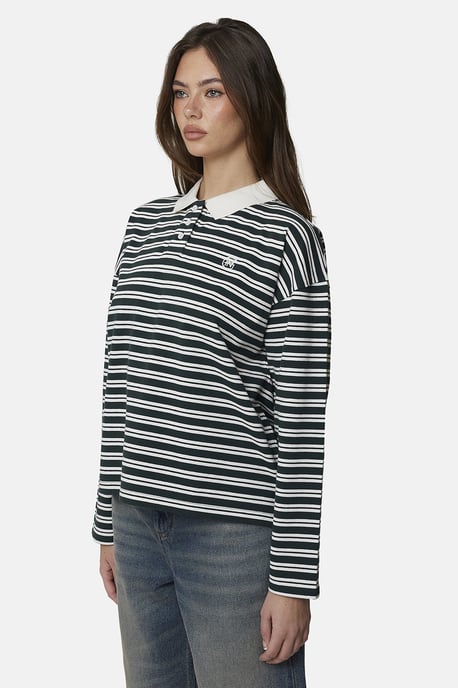 Green Striped Monogram Long Sleeve Polo - Image 3