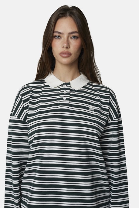 Green Striped Monogram Long Sleeve Polo - Image 4