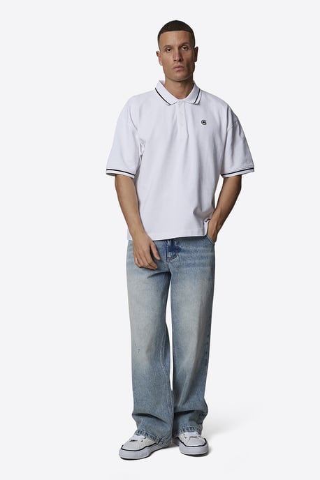 White Monogram Short Sleeve Polo - Image 3
