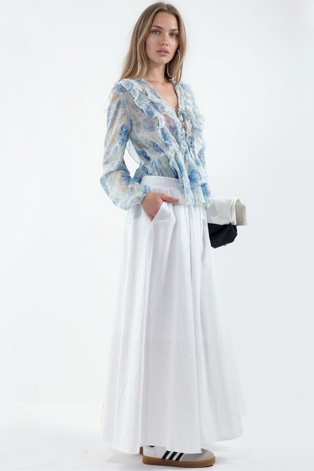 Elastic Waist Midi Skirt with Pockets - Image 2