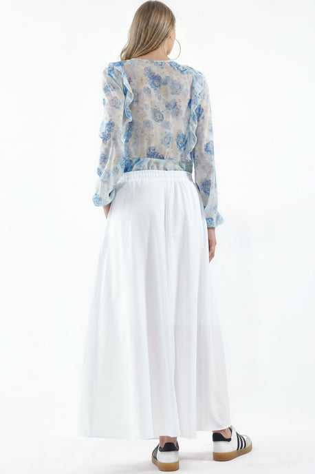 Elastic Waist Midi Skirt with Pockets - Image 3