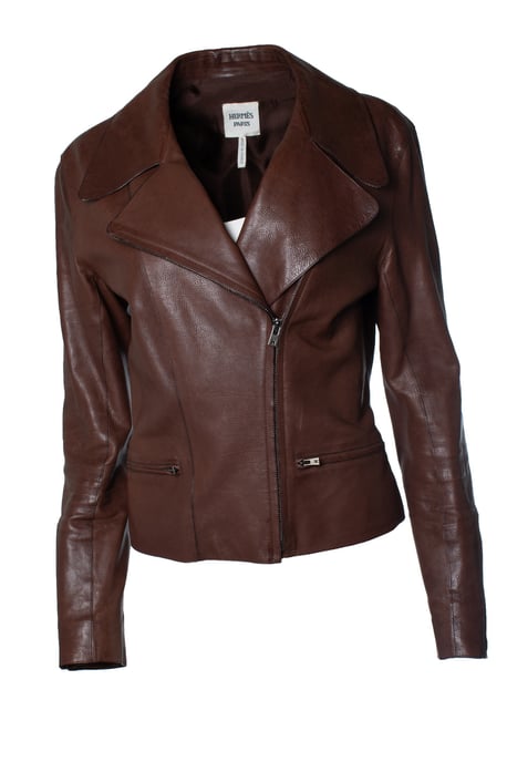 Hermès, leren motorjack in bruin - Image 1