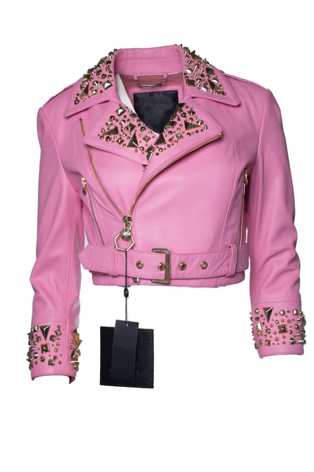 Philipp Plein, Rosa Disney-bikerskor i läder med kort passform - Image 1