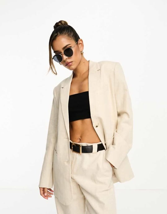 NA-KD co-ord oversized tailored blazer in beige - Image 1