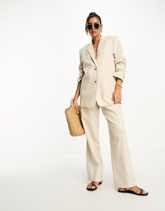 NA-KD co-ord oversized tailored blazer in beige - Image 4