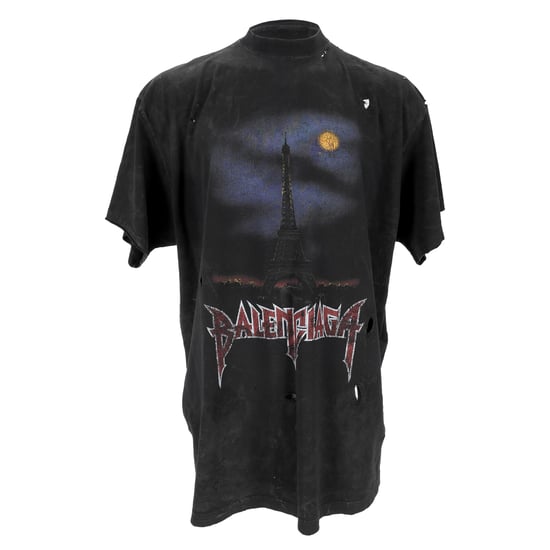 Balenciaga – Svart bomull – Storstorleks t-shirt med slitet tryck - Image 1