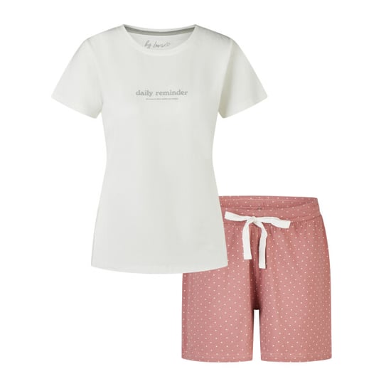 By Louise Dames korte pyjama set shortama wit/oudroze gestipt - Image 1