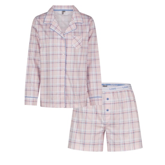 By Louise Dames pyjama set shortama blouse lange mouw roze geruit - Image 1