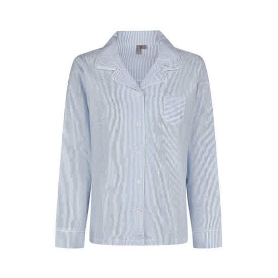 By Louise Dames pyjama set shortama blouse lange mouw lichtblauw gestreept seersucker - Image 3