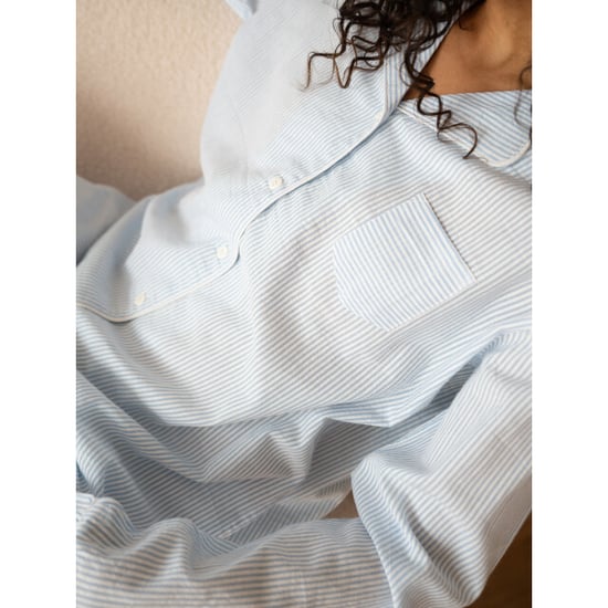 By Louise Dames pyjama set shortama blouse lange mouw lichtblauw gestreept seersucker - Image 6