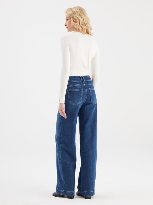 Carlotta jeans met middelhoge taille en lange pijpen, 5 zakken, donkerblauw - Image 2