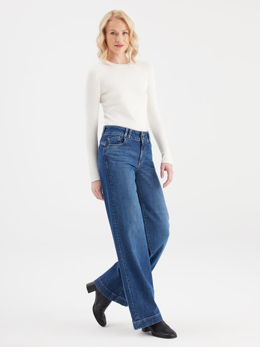 Carlotta jeans met middelhoge taille en lange pijpen, 5 zakken, donkerblauw - Image 4