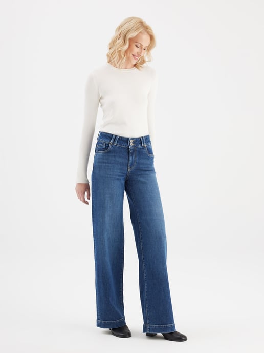 Carlotta jeans met middelhoge taille en lange pijpen, 5 zakken, donkerblauw - Image 5