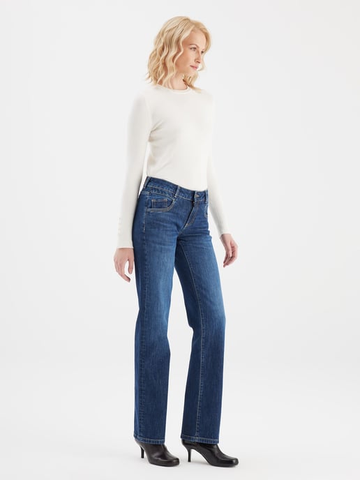 Diva jeans met middelhoge taille en lange pijpen, 5 zakken, donkerblauw - Image 4
