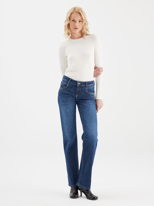 Diva jeans met middelhoge taille en lange pijpen, 5 zakken, donkerblauw - Image 5