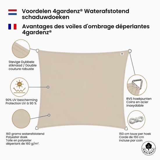 4gardenz Schaduwdoek waterafstotend rechthoek 3,5x4,5 mtr - - Image 3