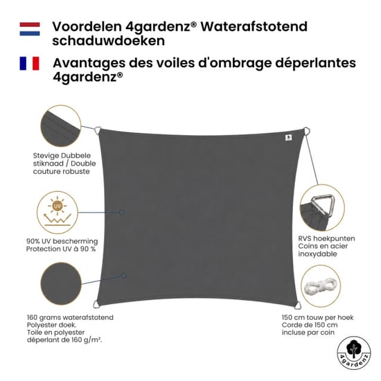 4gardenz Schaduwdoek waterafstotend rechthoek 2x3 mtr - - Image 4
