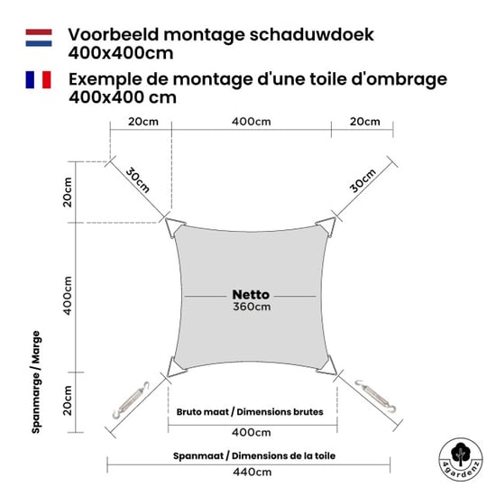 4gardenz Schaduwdoek waterafstotend vierkant 4x4 mtr - - Image 4
