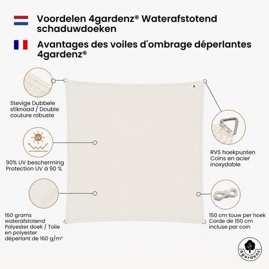 4gardenz Schaduwdoek waterafstotend vierkant 4x4 mtr - - Image 6