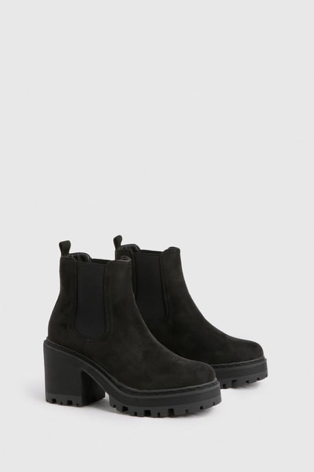 Faux Suede Chunky Block Heel Chelsea Boots - Image 2