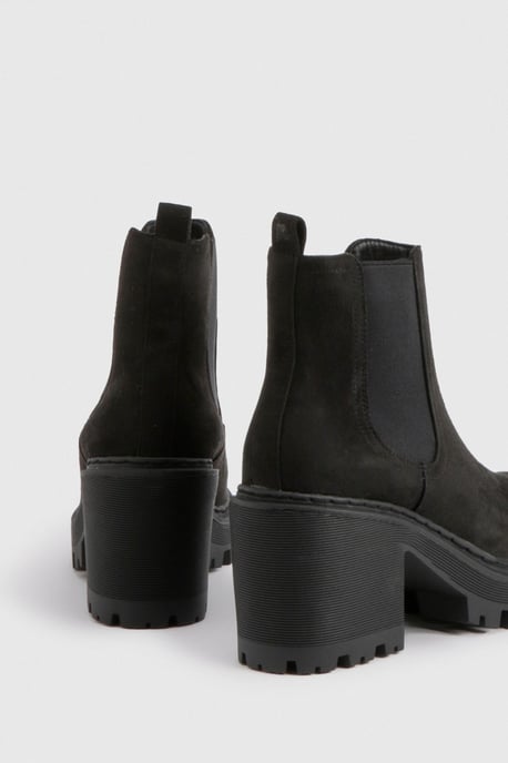 Faux Suede Chunky Block Heel Chelsea Boots - Image 4