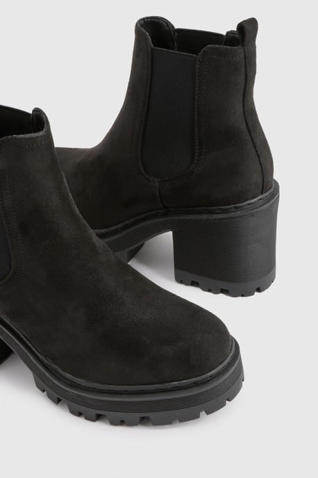 Faux Suede Chunky Block Heel Chelsea Boots - Image 6