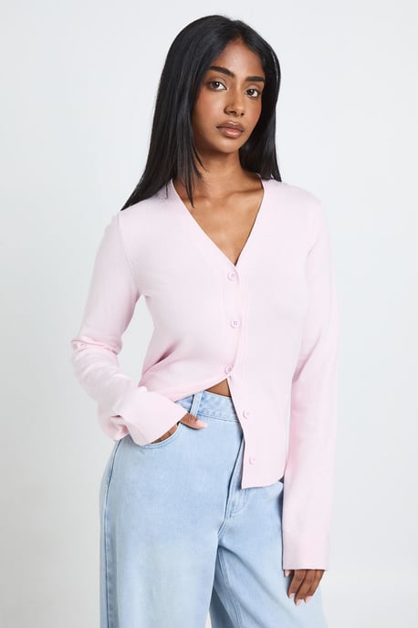 Rib Knit Cinched Hem Cardigan - Image 1