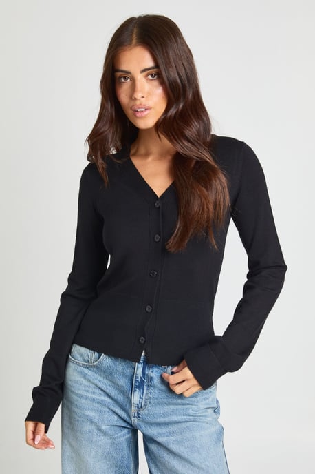 Rib Knit Cinched Hem Cardigan - Image 1