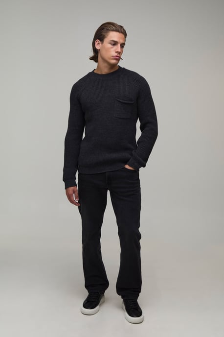 Regular Fit Raglan Ribbed Knitted Jumper - Image 4