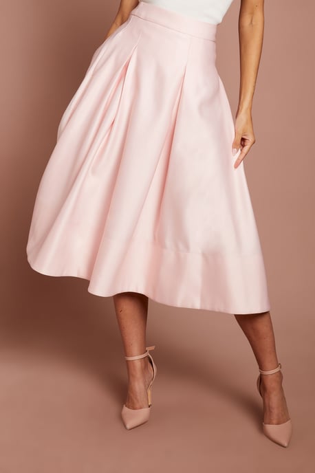 Satin Pleat Front Midi Full Skirt - Image 2