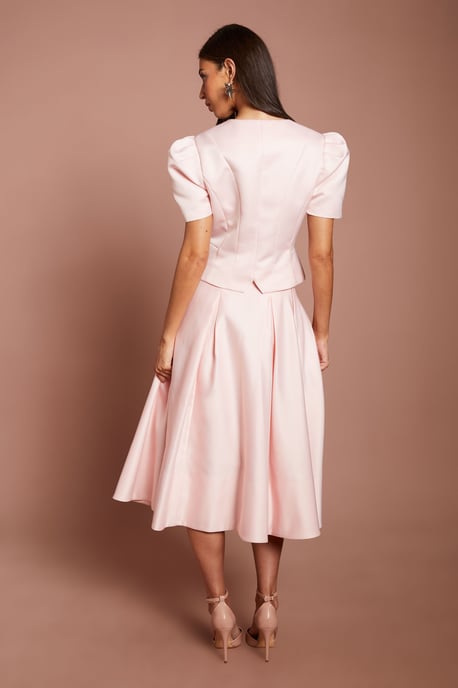 Satin Pleat Front Midi Full Skirt - Image 3