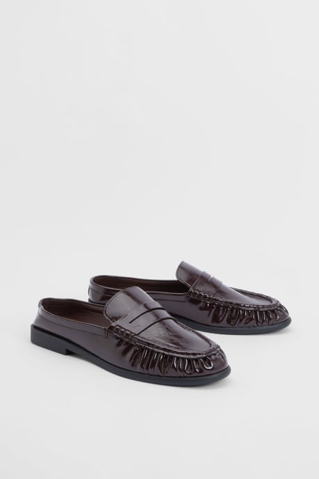 Patent Croc Ruched Backless Loafers - Image 3