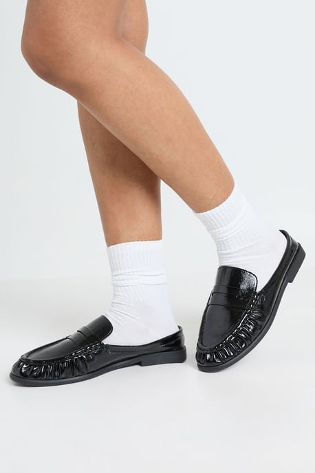 Patent Croc Ruched Backless Loafers - Image 2