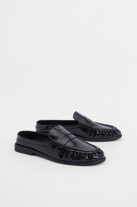 Patent Croc Ruched Backless Loafers - Image 3