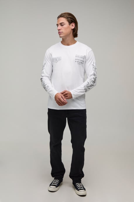White Regular Western Print Long Sleeve T-Shirt - Image 4