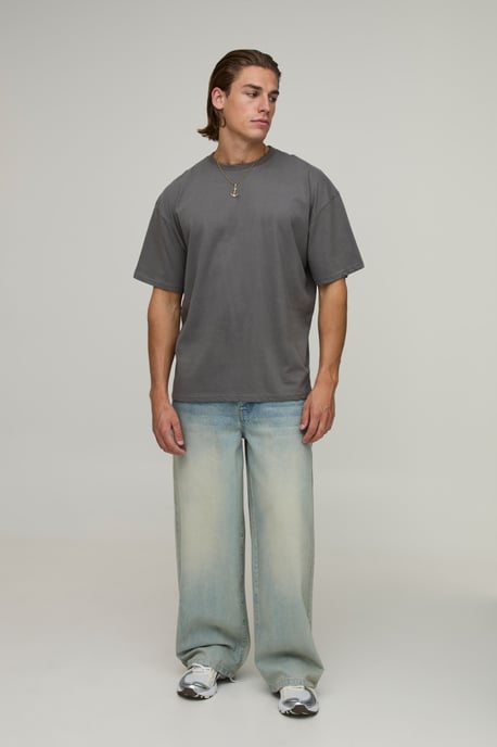 Charcoal Oversized Sunset Palm Print T-Shirt - Image 4
