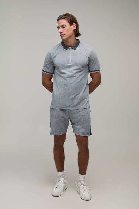 Slim Fit Pique Interlock Stripe Polo and Shorts Set - Image 4