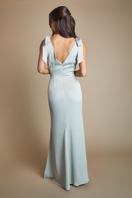 Coast Honoured Satin Back Crepe V Neck Tie Shoulder Maxi Bridesmaid Dress - Image 3