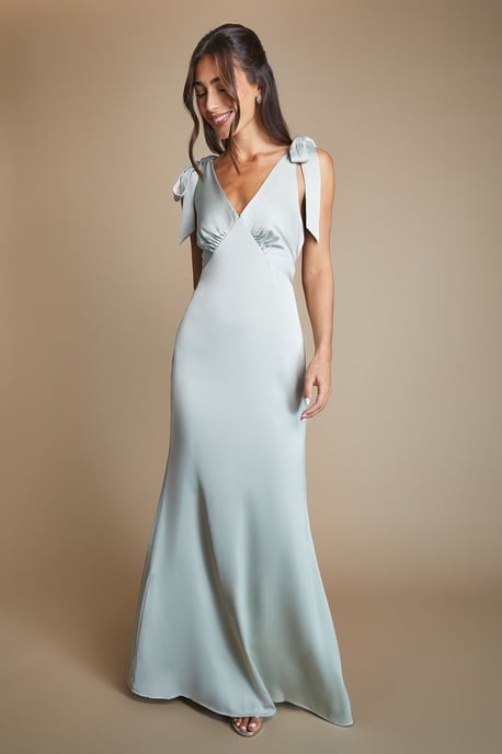 Coast Honoured Satin Back Crepe V Neck Tie Shoulder Maxi Bridesmaid Dress - Image 4