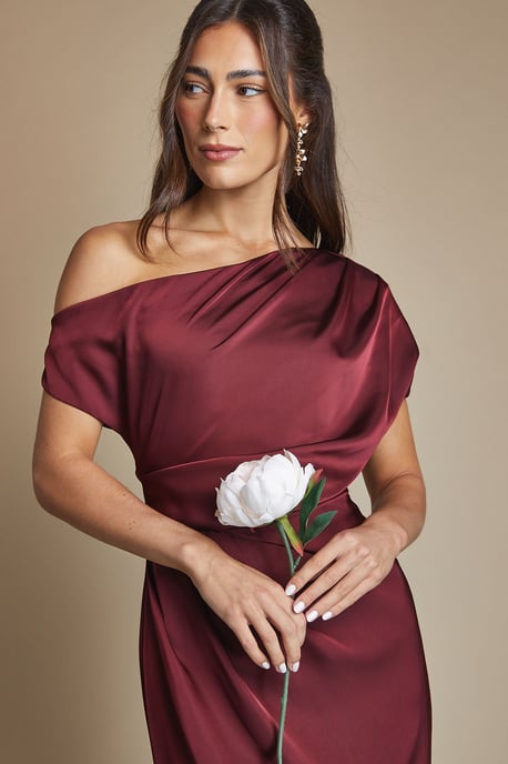 Satin Ruched Detail Off The Shoulder Maxi Bridesmaid Dress - Image 2