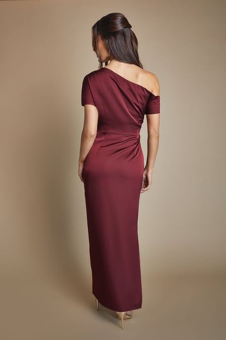 Satin Ruched Detail Off The Shoulder Maxi Bridesmaid Dress - Image 3