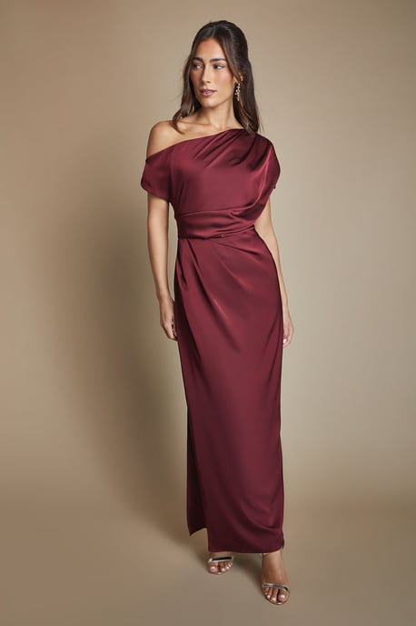 Satin Ruched Detail Off The Shoulder Maxi Bridesmaid Dress - Image 4