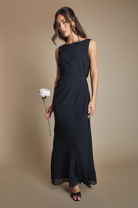 Satin Lace Back Detail Maxi Bridesmaid Dress - Image 1