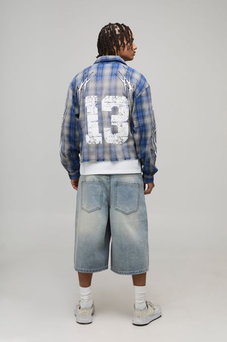 Tape Effect Crotch Print Longline Denim Jorts - Image 2