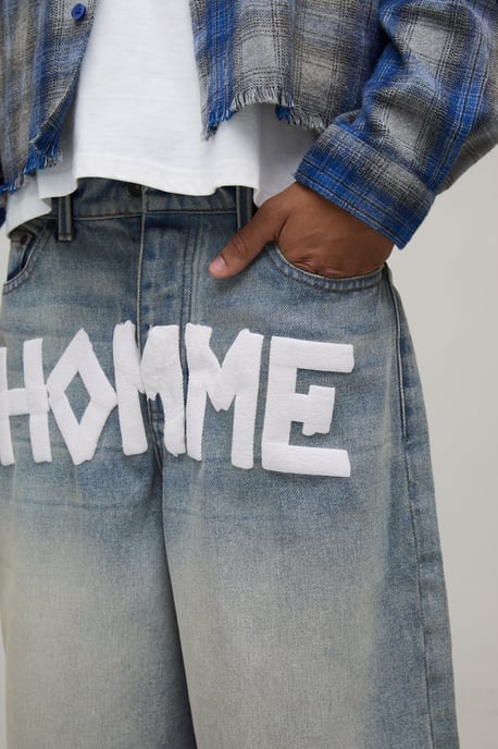 Tape Effect Crotch Print Longline Denim Jorts - Image 3