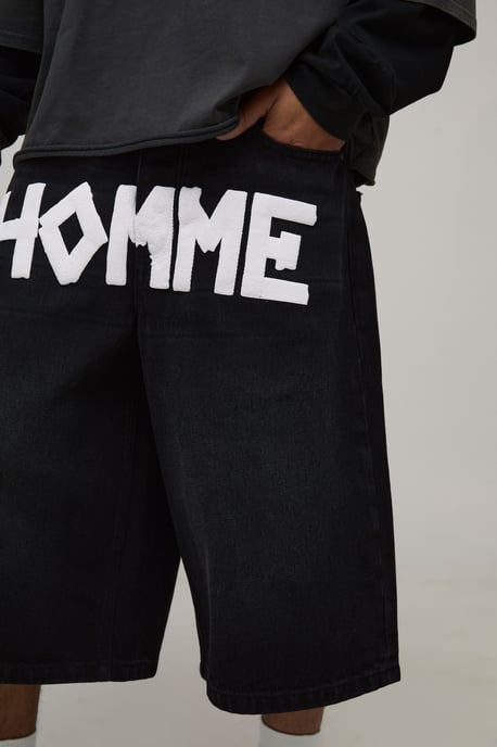 Tape Effect Crotch Print Longline Denim Jorts - Image 3