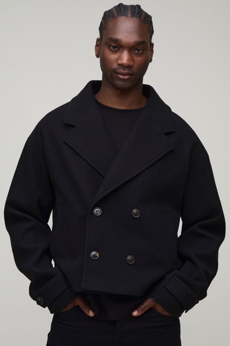 Tall Double Breasted Cropped Melton Overcoat - Image 1