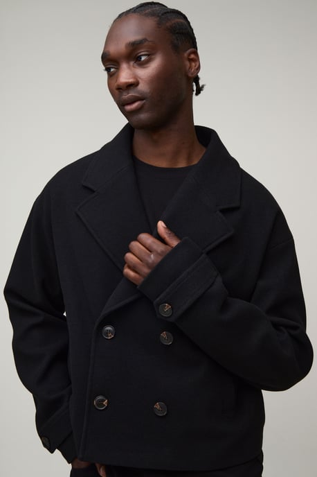 Tall Double Breasted Cropped Melton Overcoat - Image 3